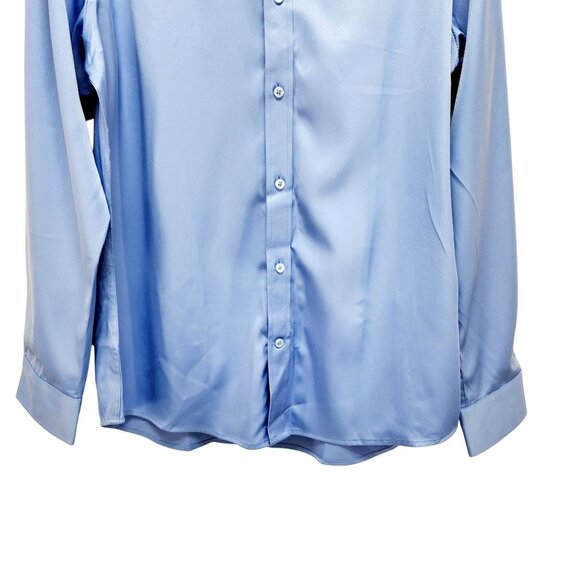 Shield-X Flex Blue Long Sleeve ButtonUp Shirt Silk Size L Design In Italy Mens - Picture 6 of 11